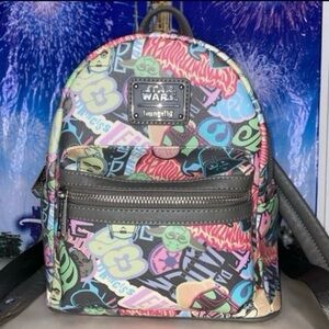 Disney Star Wars pastel Graffiti stickers AOP Loungefly mini backpack